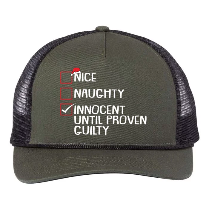 Nice Naughty Innocent Until Proven Guilty Christmas List Retro Rope Trucker Hat Cap