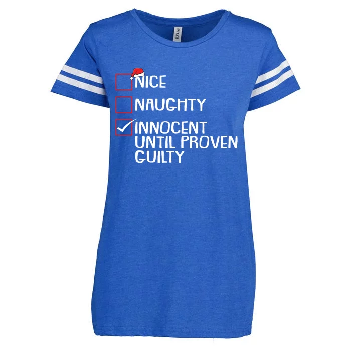 Nice Naughty Innocent Until Proven Guilty Christmas List Enza Ladies Jersey Football T-Shirt