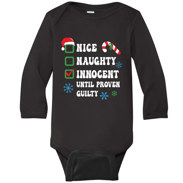 Nice Naughty Innocent Until Proven Guilty Checklist Naughty Or Nice Baby Long Sleeve Bodysuit