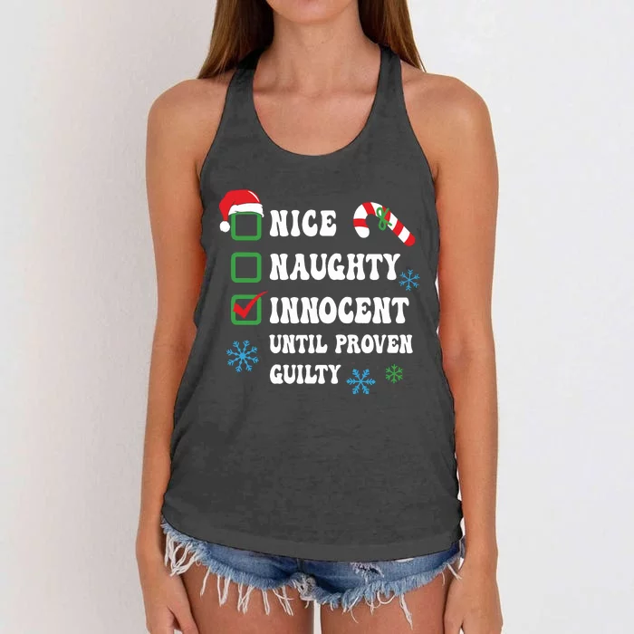 Nice Naughty Innocent Until Proven Guilty Checklist Naughty Or Nice Women's Knotted Racerback Tank