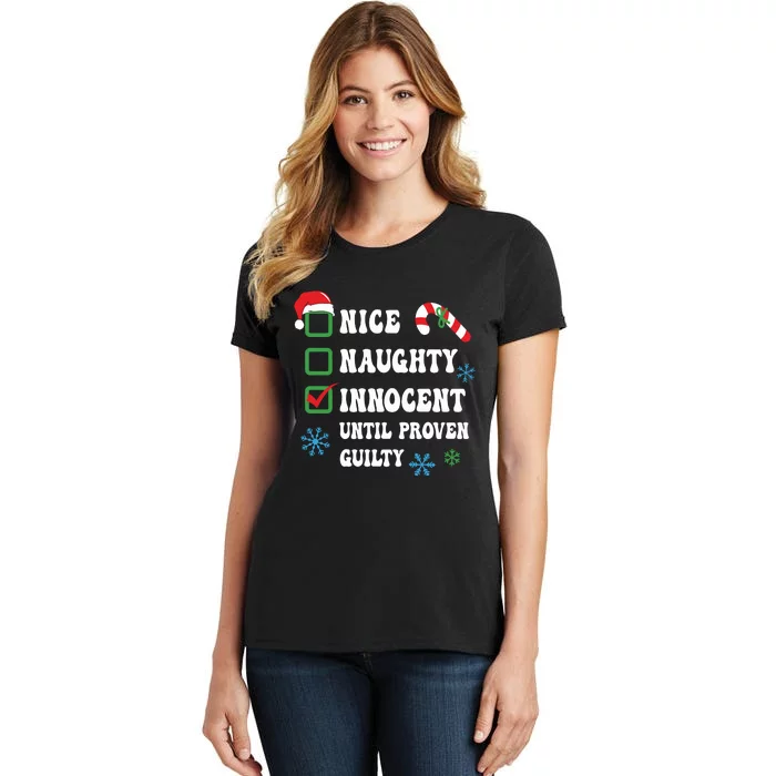 Nice Naughty Innocent Until Proven Guilty Checklist Naughty Or Nice Women's T-Shirt