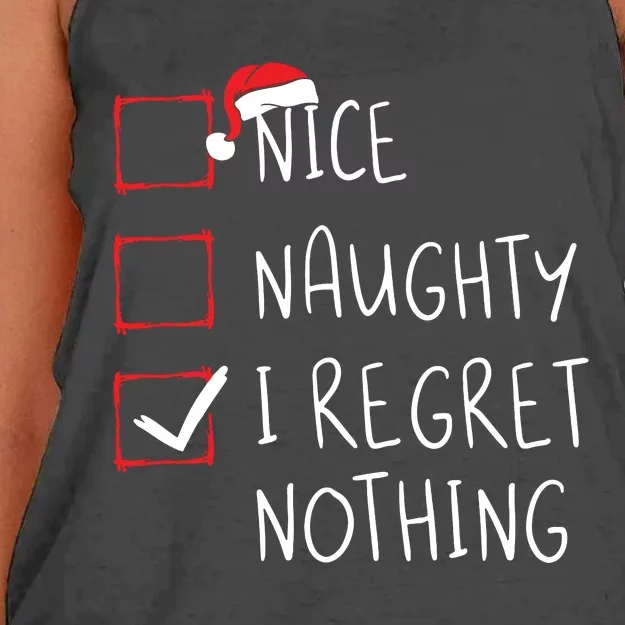 Nice Naughty I Regret Nothing Christmas List Santa Claus Women's Knotted Racerback Tank