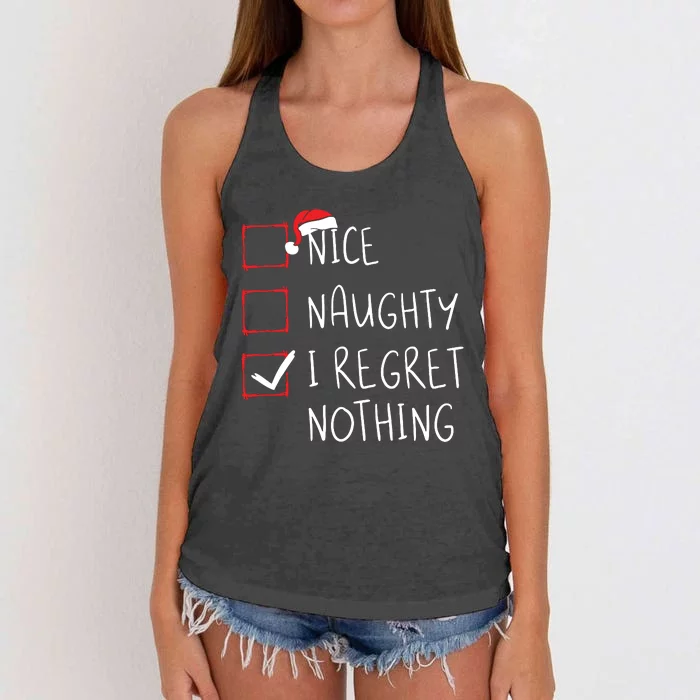 Nice Naughty I Regret Nothing Christmas List Santa Claus Women's Knotted Racerback Tank