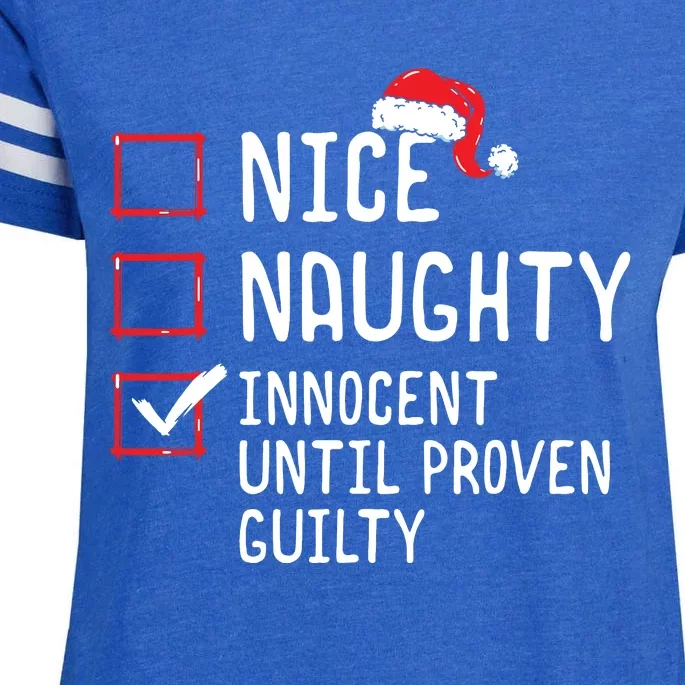 Nice Naughty Innocent Until Proven Guilty Christmas List Enza Ladies Jersey Football T-Shirt