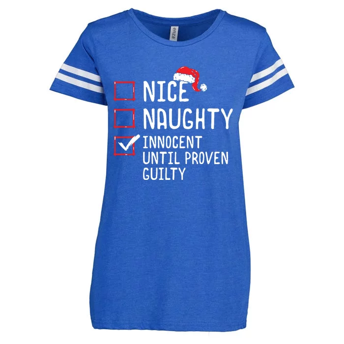 Nice Naughty Innocent Until Proven Guilty Christmas List Enza Ladies Jersey Football T-Shirt