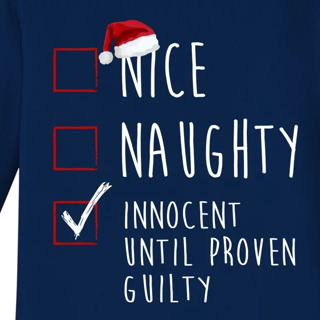 Nice Naughty Innocent Until Proven Guilty Christmas Checklist Baby Long Sleeve Bodysuit