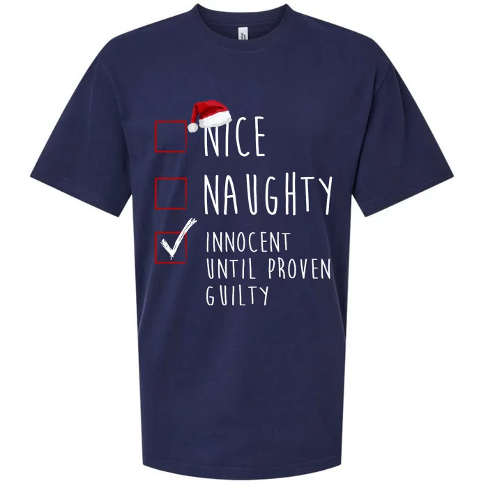 Nice Naughty Innocent Until Proven Guilty Christmas Checklist Sueded Cloud Jersey T-Shirt