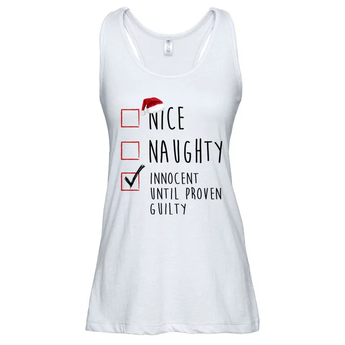 Nice Naughty Innocent Until Proven Guilty Christmas Checklist Ladies Essential Flowy Tank