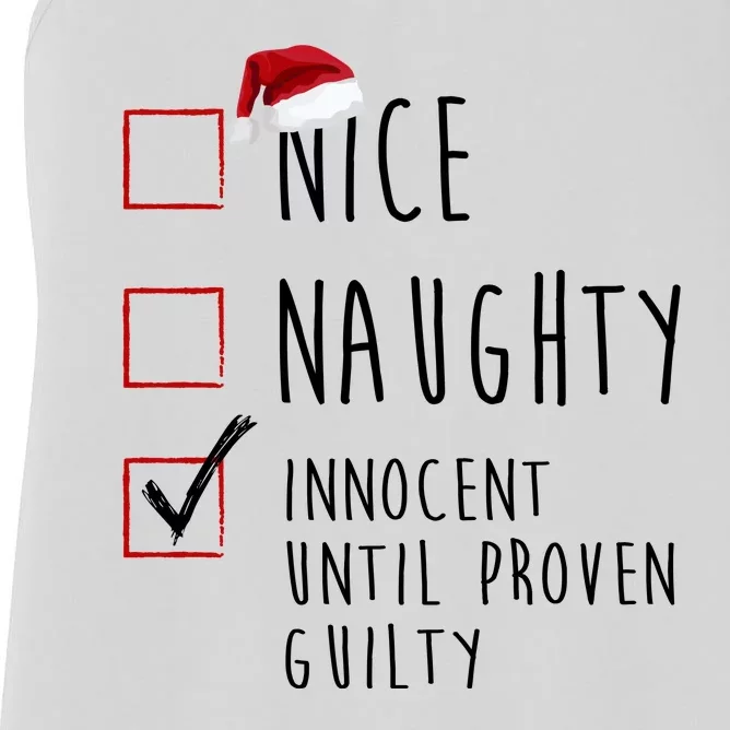 Nice Naughty Innocent Until Proven Guilty Christmas Checklist Women's Racerback Tank