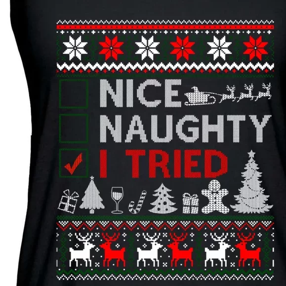 Nice Naughty I Tried Funny Christmas Gift Ugly Ladies Essential Flowy Tank