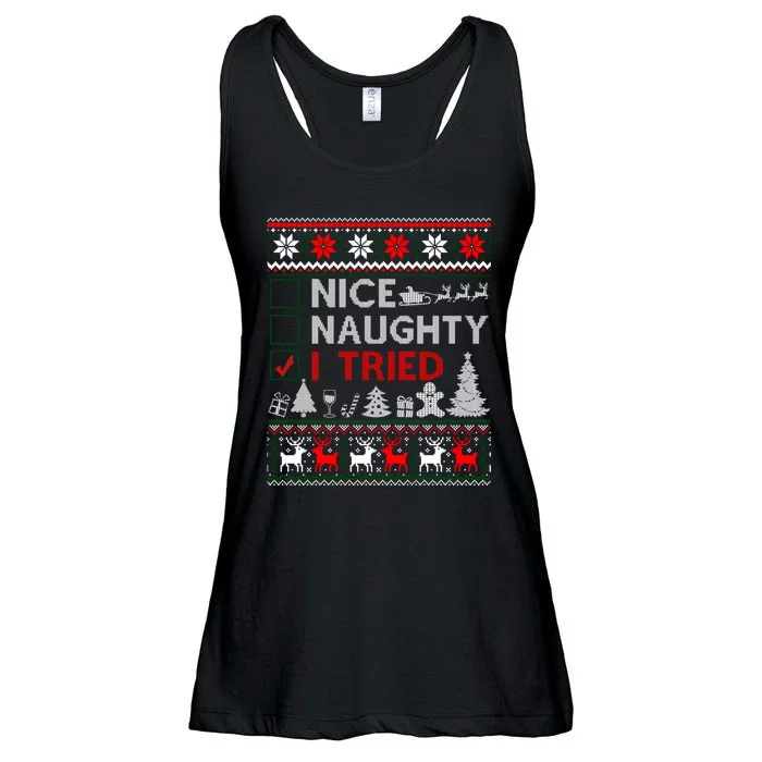 Nice Naughty I Tried Funny Christmas Gift Ugly Ladies Essential Flowy Tank