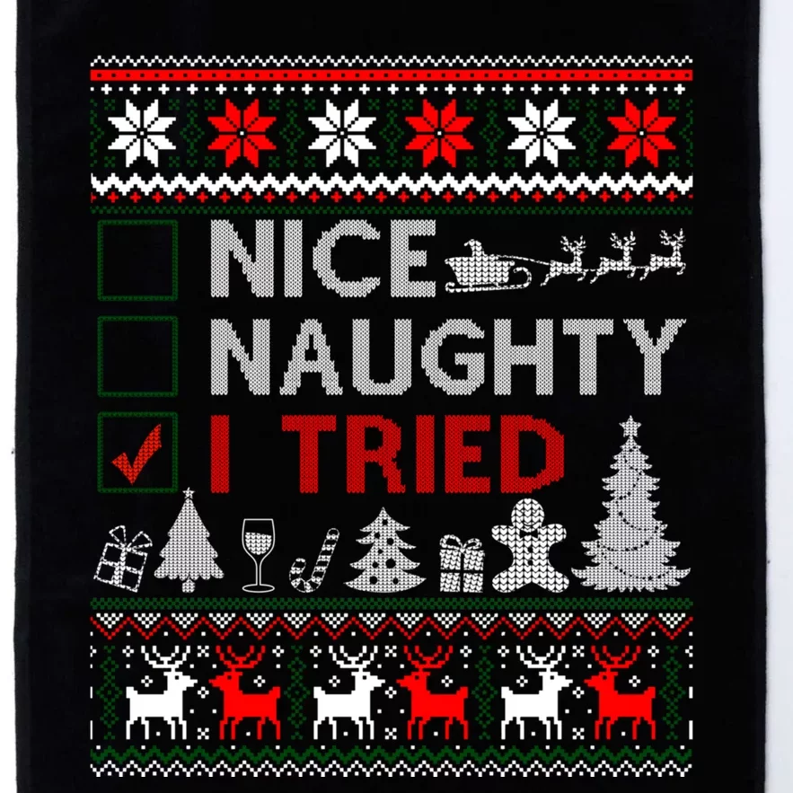 Nice Naughty I Tried Funny Christmas Gift Ugly Platinum Collection Golf Towel