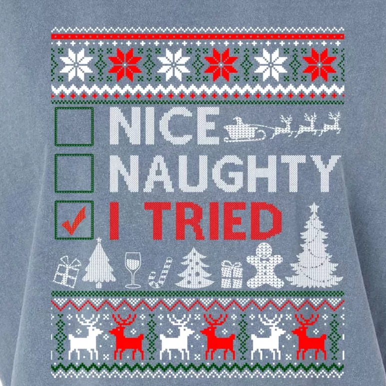 Nice Naughty I Tried Funny Christmas Gift Ugly Garment-Dyed Women's Muscle Tee