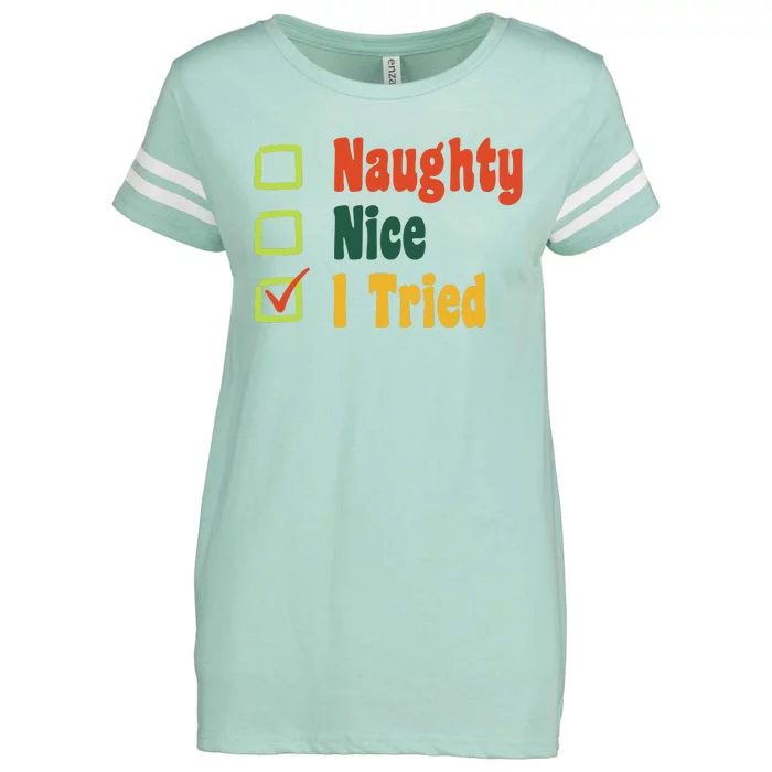 Naughty Nice I Tried Funny Christmas Enza Ladies Jersey Football T-Shirt