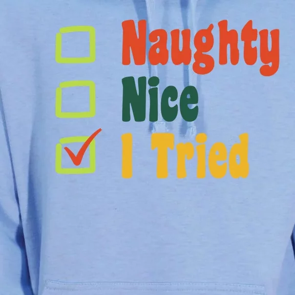 Naughty Nice I Tried Funny Christmas Unisex Surf Hoodie