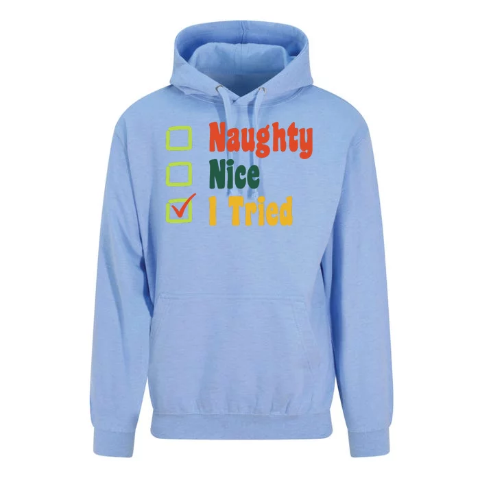 Naughty Nice I Tried Funny Christmas Unisex Surf Hoodie