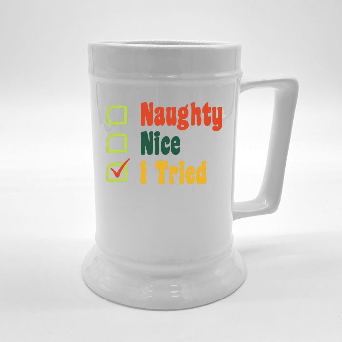 Naughty Nice I Tried Funny Christmas Front & Back Beer Stein