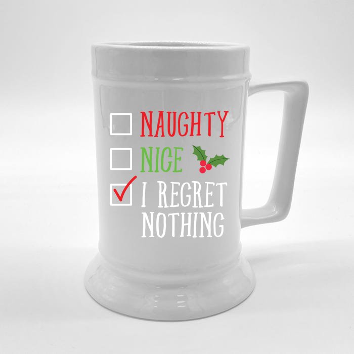 Naughty Nice I Regret Nothing Funny Christmas List Gift Front & Back Beer Stein