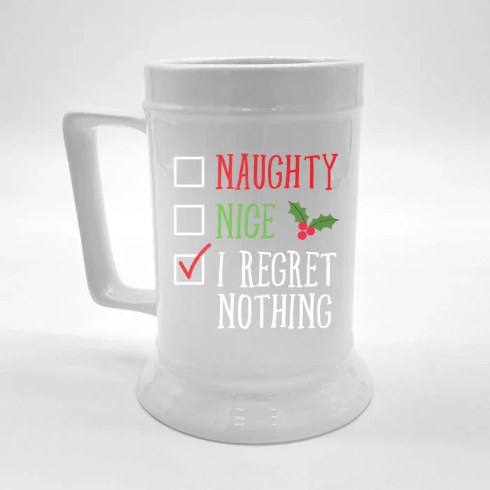 Naughty Nice I Regret Nothing Funny Christmas List Gift Front & Back Beer Stein