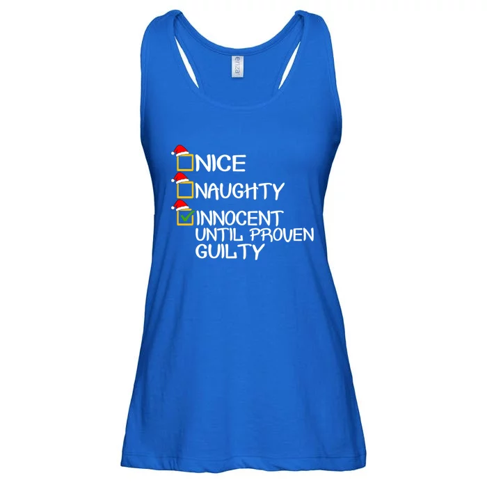 Nice Naughty Innocent Until Proven Guilty Christmas List Gift Ladies Essential Flowy Tank