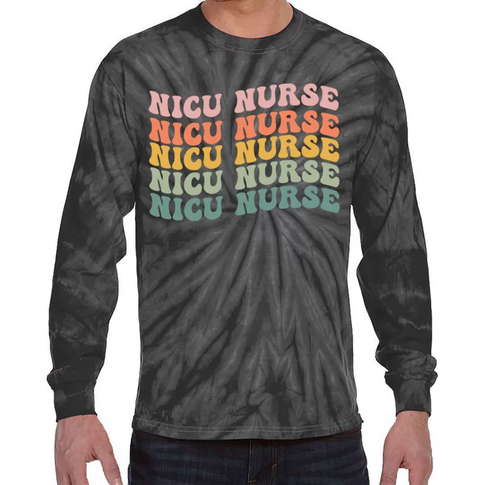 NICU Nurse ICU Neonatal Retro Nursing Groovy Tie-Dye Long Sleeve Shirt