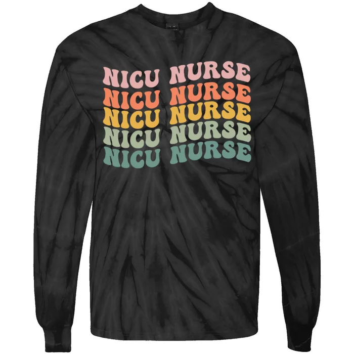 NICU Nurse ICU Neonatal Retro Nursing Groovy Tie-Dye Long Sleeve Shirt