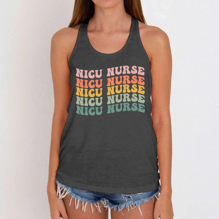 NICU Nurse ICU Neonatal Retro Nursing Groovy Women's Knotted Racerback Tank