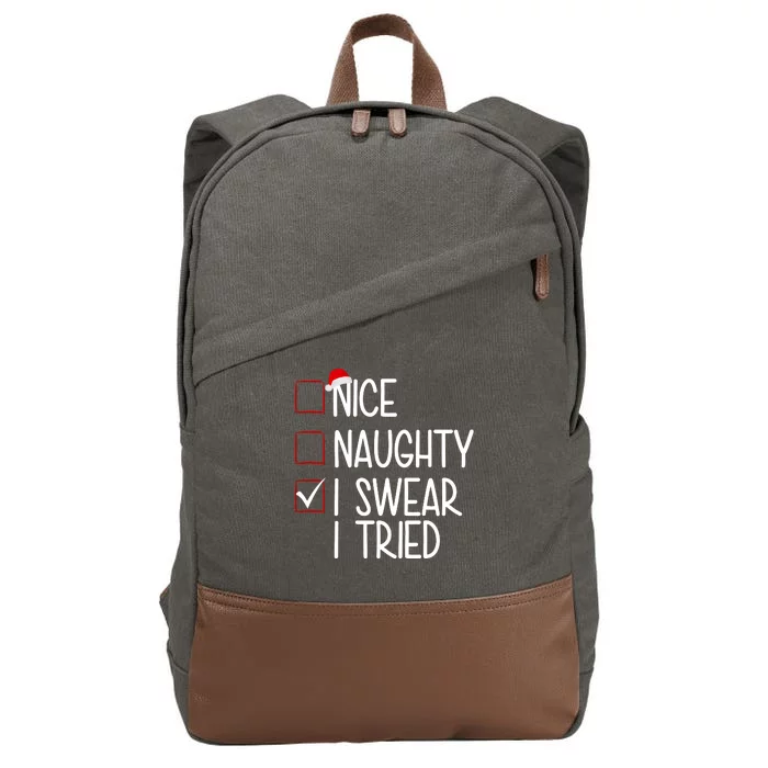 Nice Naughty I Swear I Tired Funny Christmas Holiday Cotton Canvas Backpack