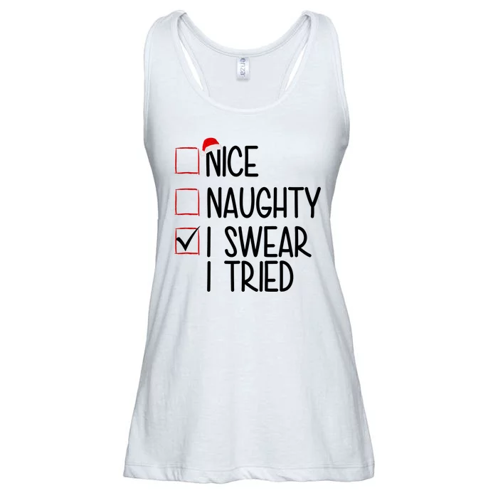 Nice Naughty I Swear I Tired Funny Christmas Holiday Ladies Essential Flowy Tank