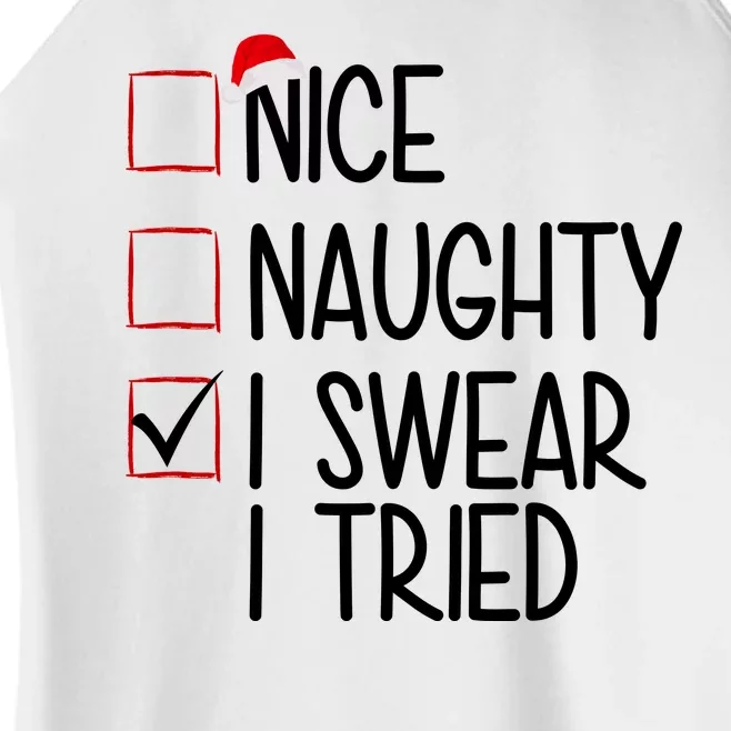 Nice Naughty I Swear I Tired Funny Christmas Holiday Women’s Perfect Tri Rocker Tank