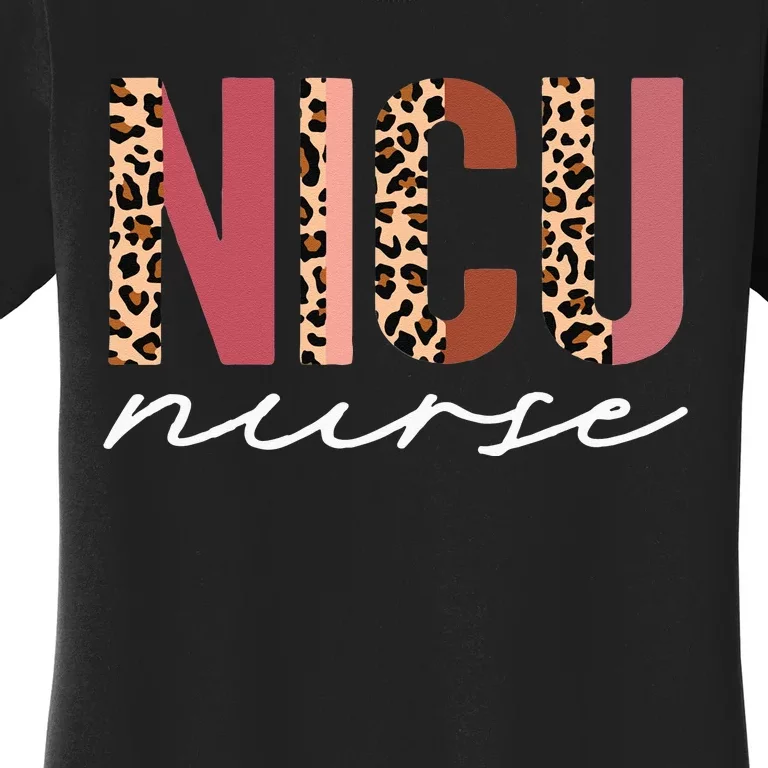 NICU Nurse ICU Neonatal Boho Leopard Team Tiny Humans Women's T-Shirt