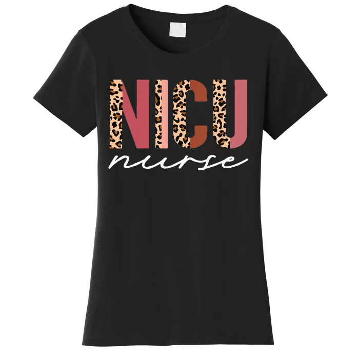 NICU Nurse ICU Neonatal Boho Leopard Team Tiny Humans Women's T-Shirt