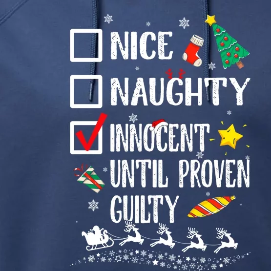 Nice Naughty Innocent Until Proven Guilty Xmas Santa Hat Cool Gift Performance Fleece Hoodie