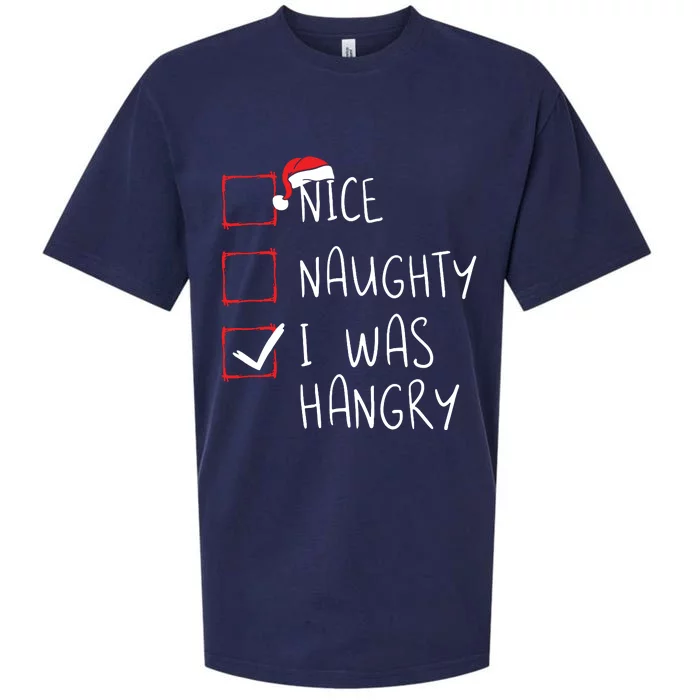 Nice Naughty I Was Hangry Christmas List Xmas Santa Claus Sueded Cloud Jersey T-Shirt