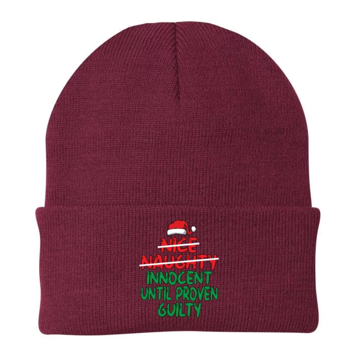 Nice Naughty Innocent Until Proven Guilty Christmas List Gift Knit Cap Winter Beanie