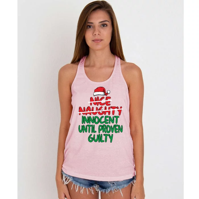 Nice Naughty Innocent Until Proven Guilty Christmas List Gift Women's Knotted Racerback Tank