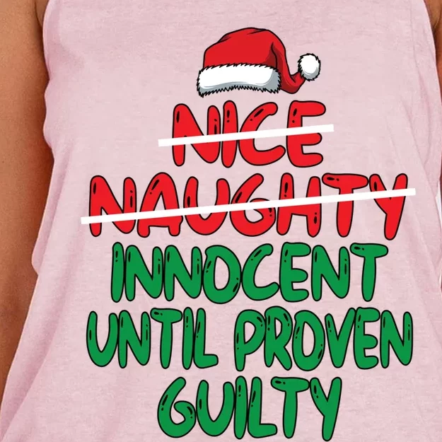 Nice Naughty Innocent Until Proven Guilty Christmas List Gift Women's Knotted Racerback Tank