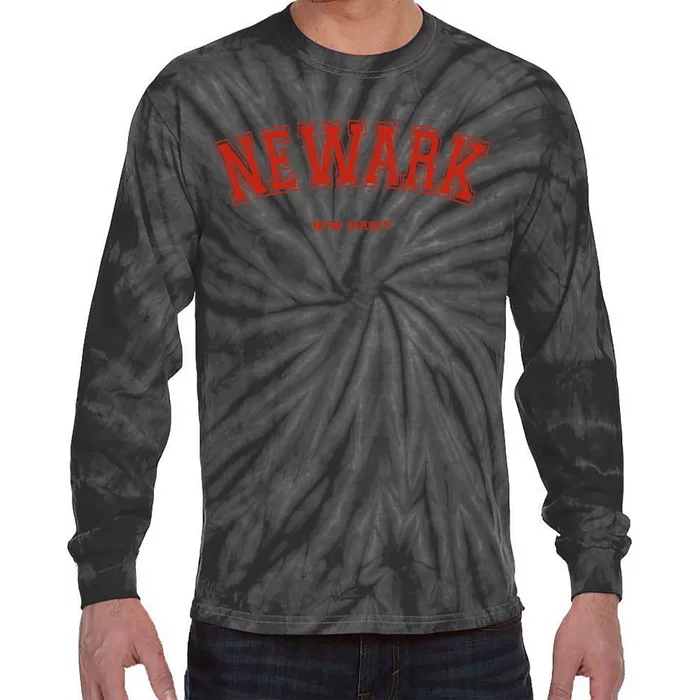 Newark New Jersey Nj Red Letter Graphic On Newark Tie-Dye Long Sleeve Shirt