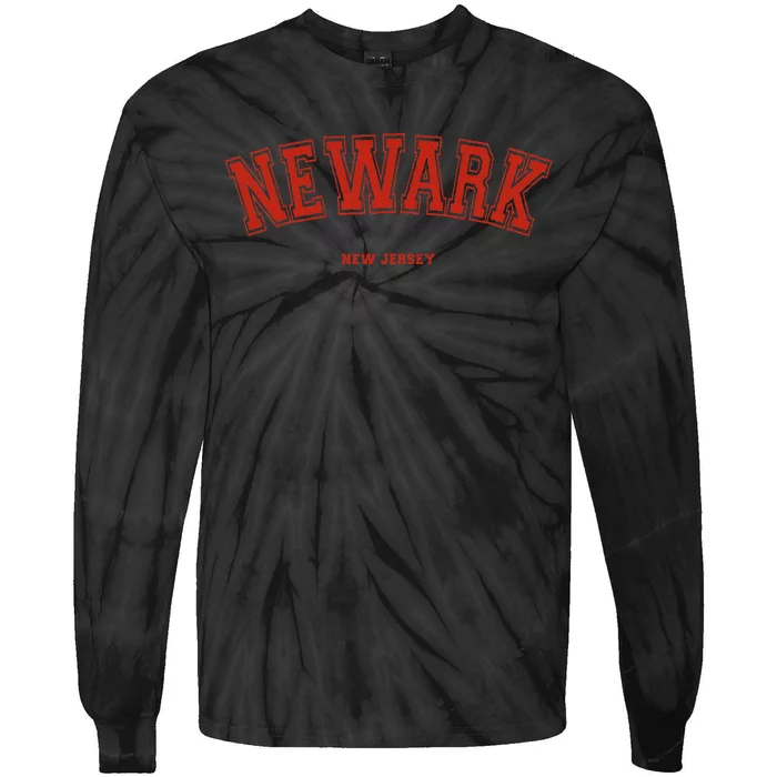 Newark New Jersey Nj Red Letter Graphic On Newark Tie-Dye Long Sleeve Shirt