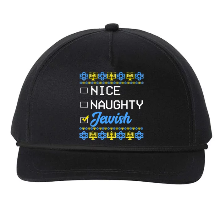 Nice Naughty Jewish Ugly Hanukkah Sweater Cute Chanukah Gift Snapback Five-Panel Rope Hat