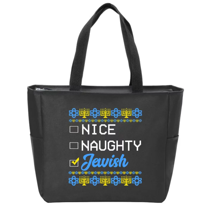 Nice Naughty Jewish Ugly Hanukkah Sweater Cute Chanukah Gift Zip Tote Bag