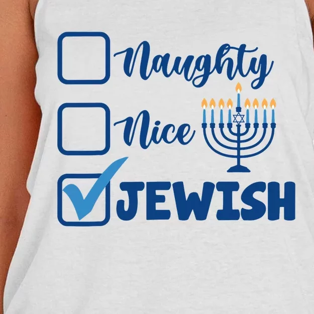 Naughty Nice Jewish Happy Hanukkah Pajama Family Matching Women's Knotted Racerback Tank