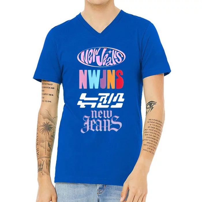 Newjeans New Jeans NWJNS Kpop LOGOS V-Neck T-Shirt