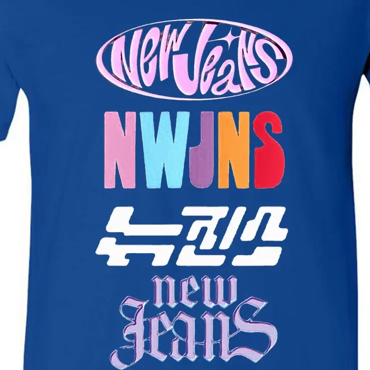 Newjeans New Jeans NWJNS Kpop LOGOS V-Neck T-Shirt