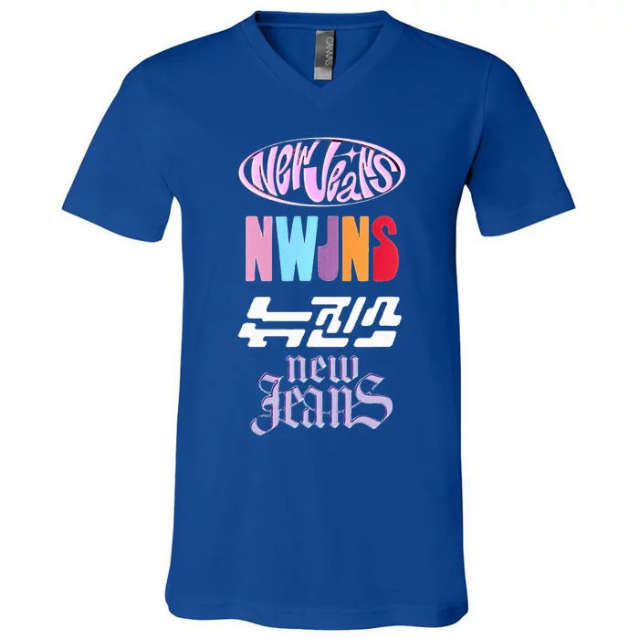 Newjeans New Jeans NWJNS Kpop LOGOS V-Neck T-Shirt