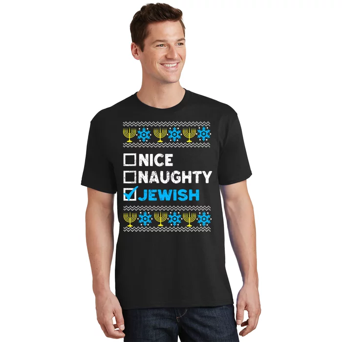 Nice Naughty Jewish Ugly Hanukkah Sweater Chanukah Jew T-Shirt