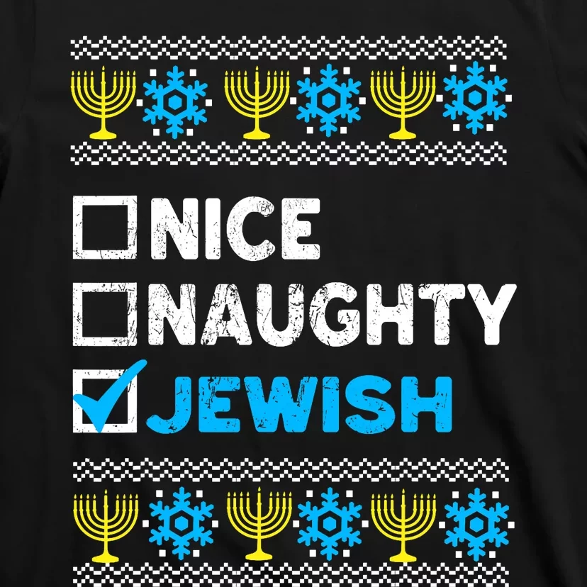 Nice Naughty Jewish Ugly Hanukkah Sweater Chanukah Jew T-Shirt