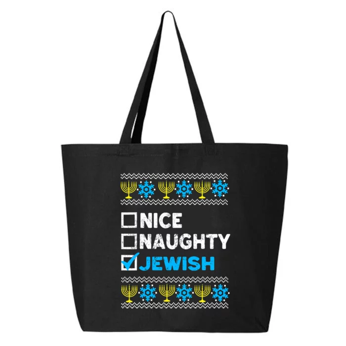 Nice Naughty Jewish Ugly Hanukkah Sweater Chanukah Jew 25L Jumbo Tote