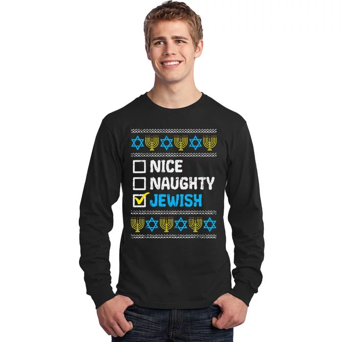 Nice Naughty Jewish Ugly Hanukkah Sweater Chanukah Jew Gift Short Sleeve Tall Long Sleeve T-Shirt