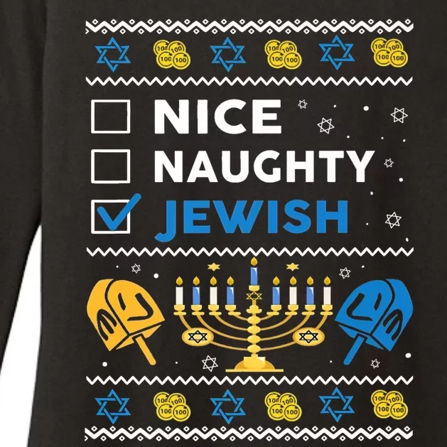 Nice Naughty Jewish Ugly Hanukkah Sweater Chanukah Jew Xmas Womens CVC Long Sleeve Shirt